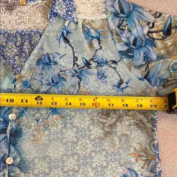 Blue Ruffled Blouse with 3/4 Sleeves - Picture 4 of 7